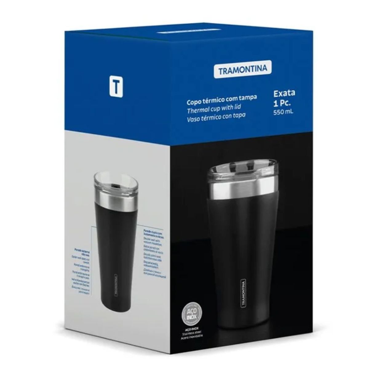 TRAMONTINA - Vaso Térmico con tapa 550 ml Negro Exata - Tramontina