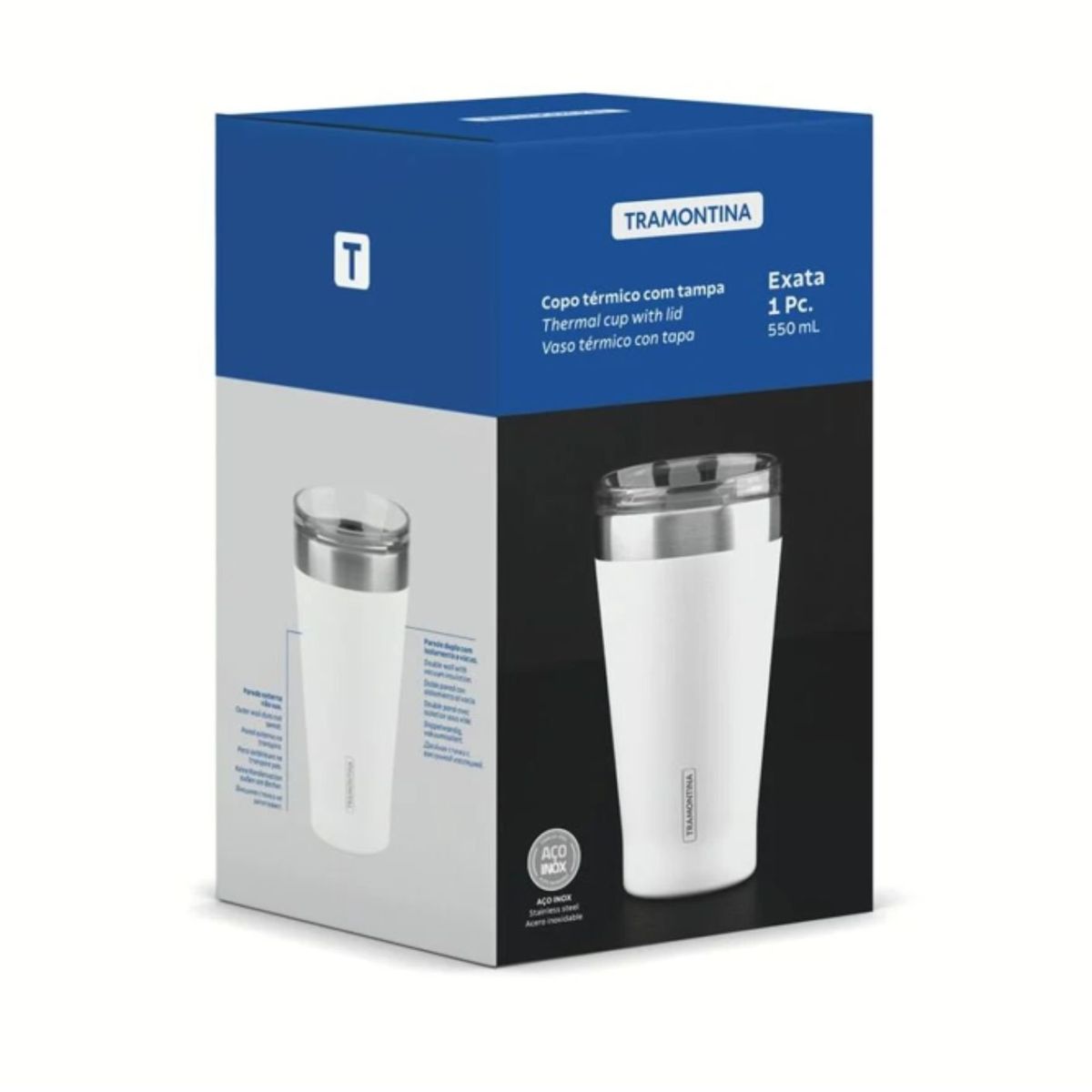TRAMONTINA - Vaso Térmico con tapa 550 ml Blanco Exata - Tramontina