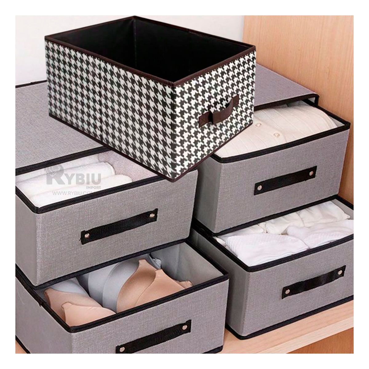 GENERICO - Contenedor Versatil de 47x28x20 Marro Y+Banderitas Adhesivas