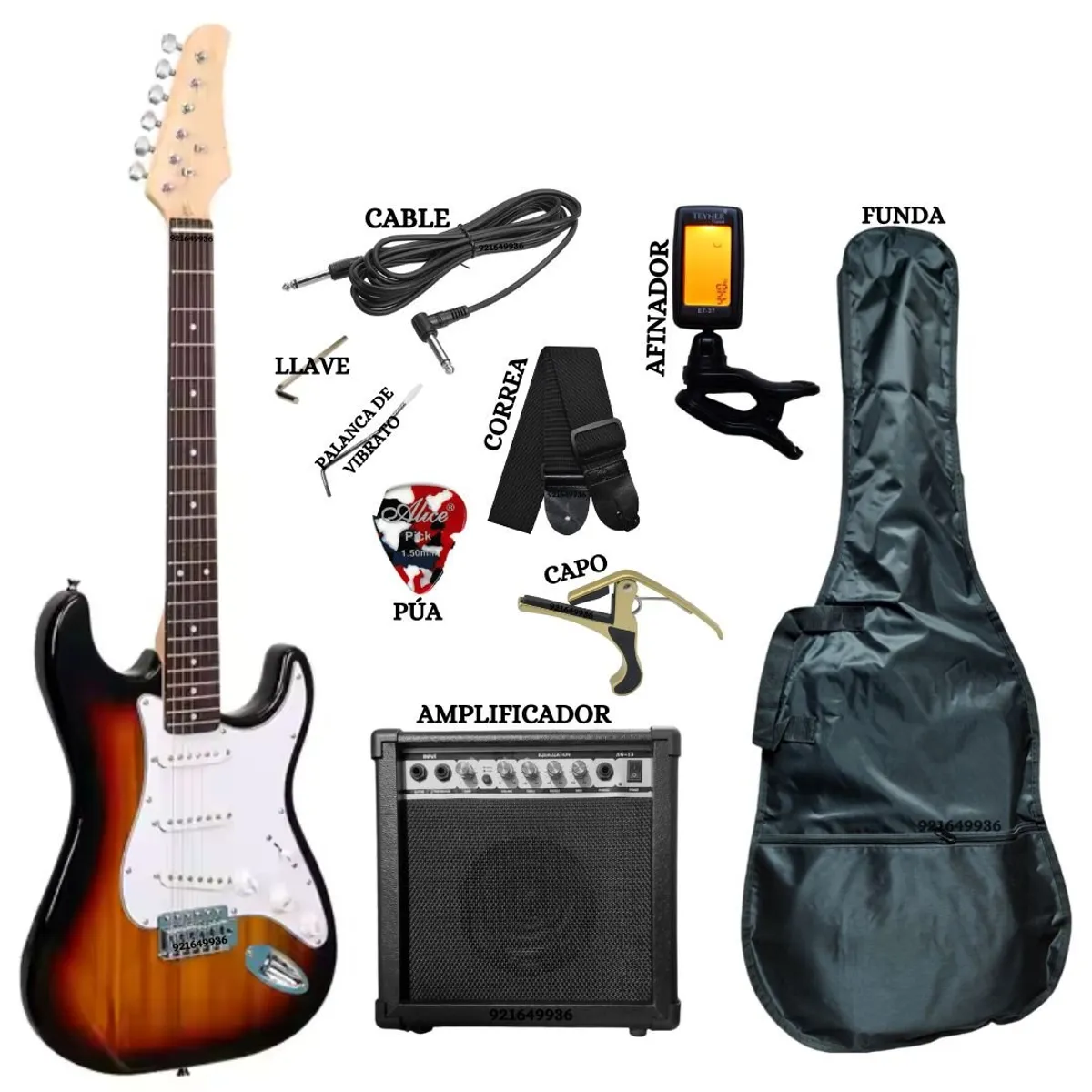 GENERICO - Pack de Guitarra Eléctrica &Amplificador&Afinador&Funda&Capo