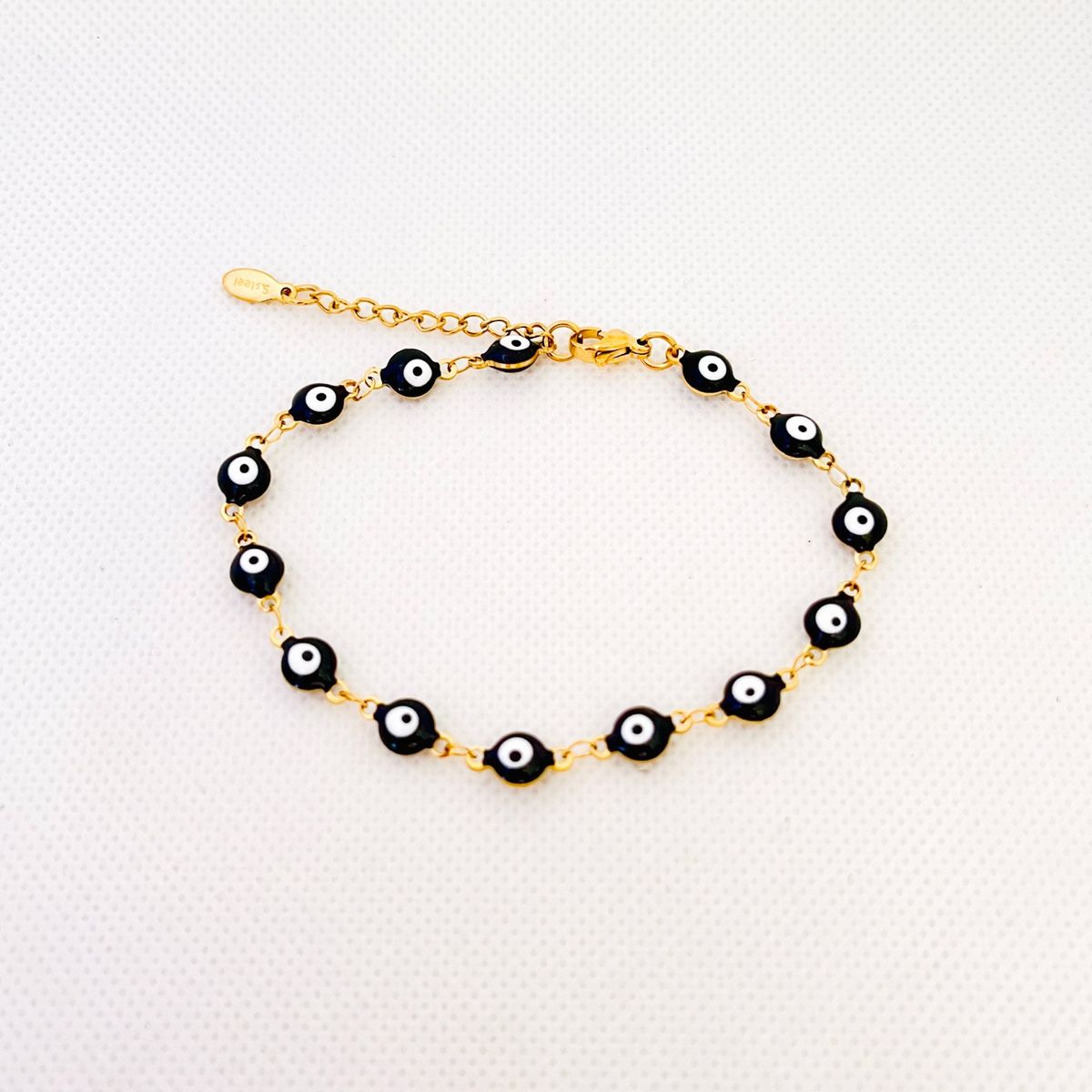 GENERICO - Pulsera de Acero con Ojos Turcos Negros