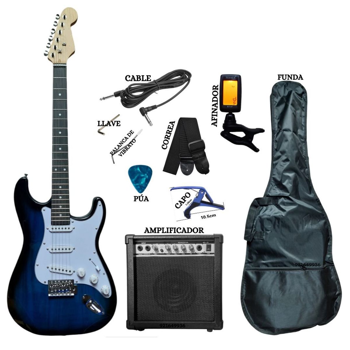 GENERICO - Pack de Guitarra Eléctrica &Amplificador&Afinador&Funda&Capo