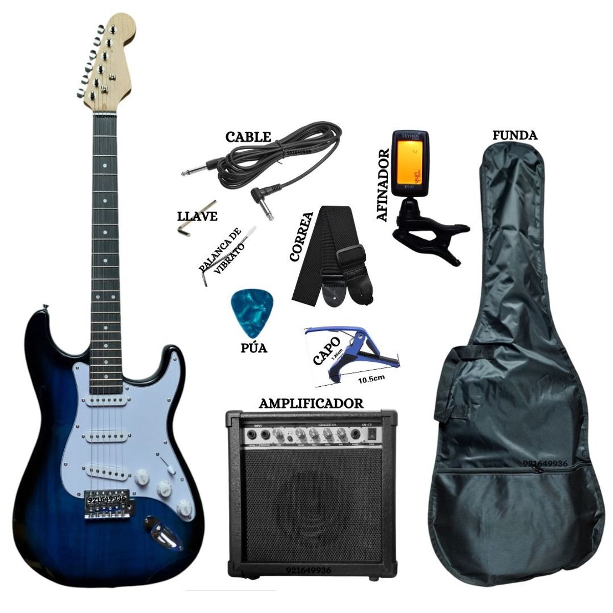 GENERICO - Pack de Guitarra Eléctrica &Amplificador&Afinador&Funda&Capo