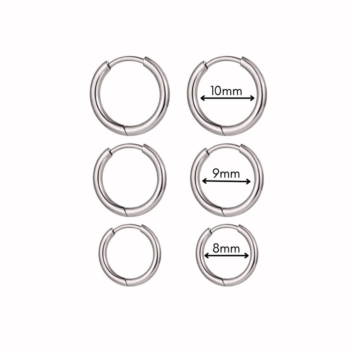 AFRODITA - Trío de Aretes Argolla de Plata 925 Modelo Huggies