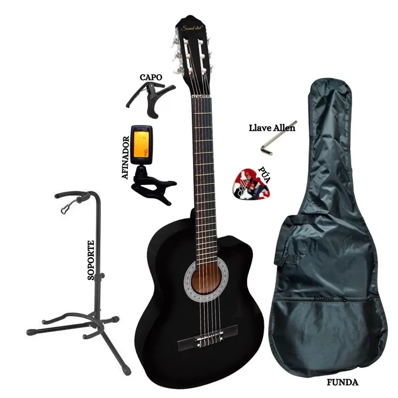 GENERICO - Pack Guitarra Acústica Color Negro
