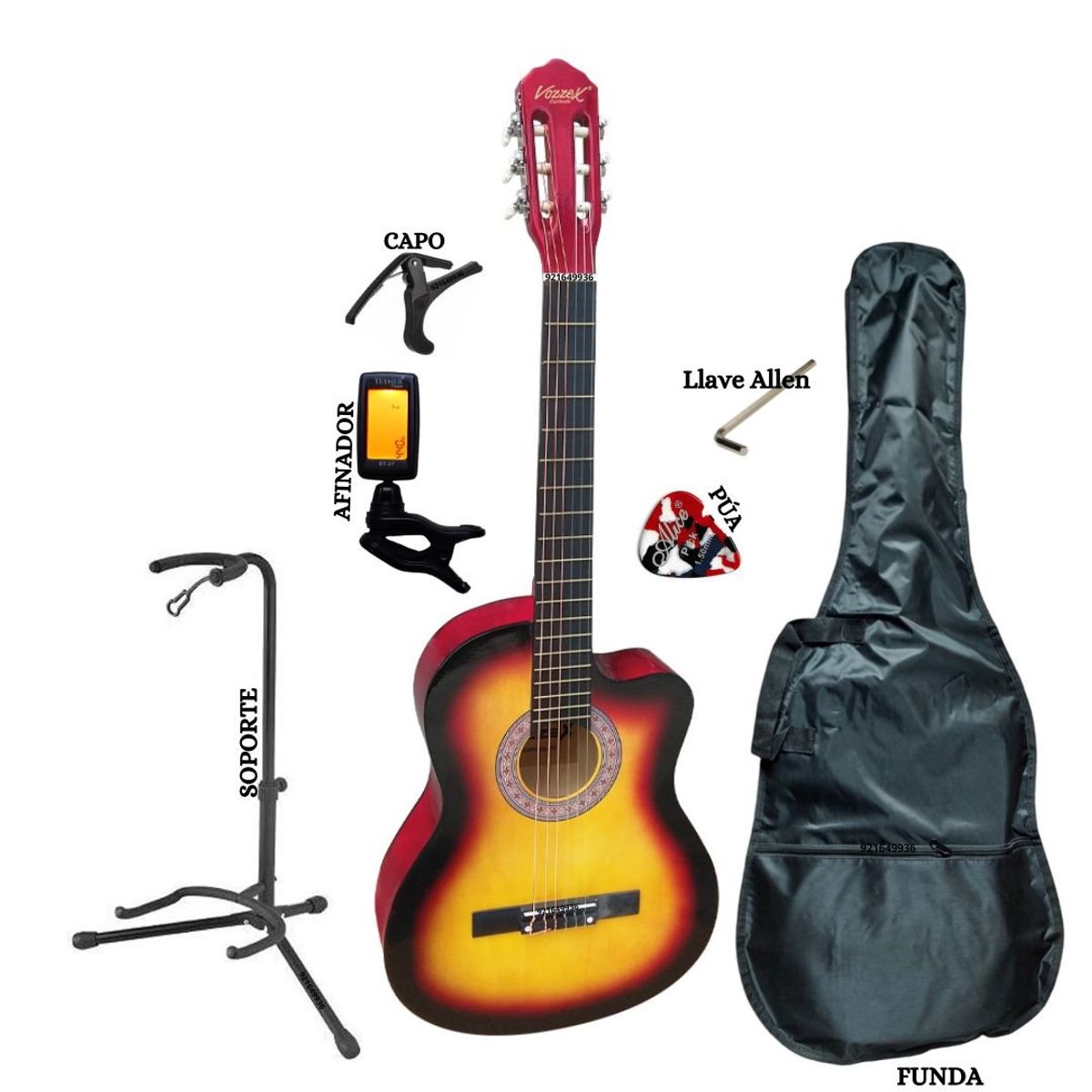 VOZZEX - Pack Guitarra Acústica Color Sunburst