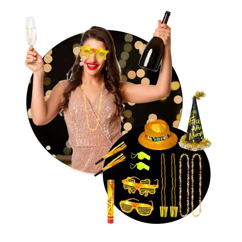 GENERICO - Año Nuevo Cotillón para 4 Adultos incl 13 pzas Mod B