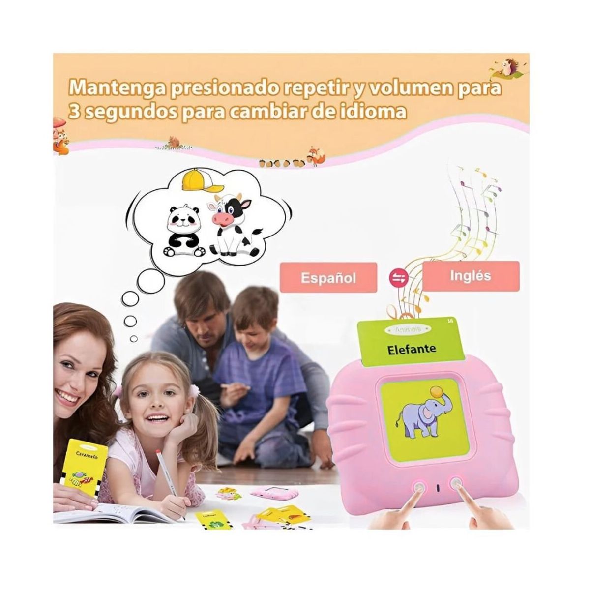 GENERICO - Juguete Educativo Portátil Tarjetas Flash Interactivas Audibles Bilingües para Niña