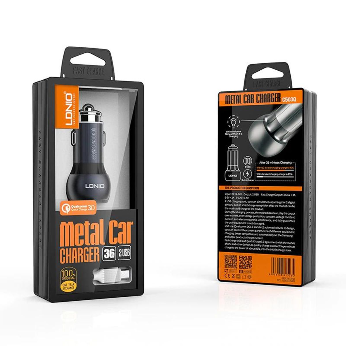 LDNIO - Cargador Carro LDNIO Original Carga Rápida 36w + Cable USB C