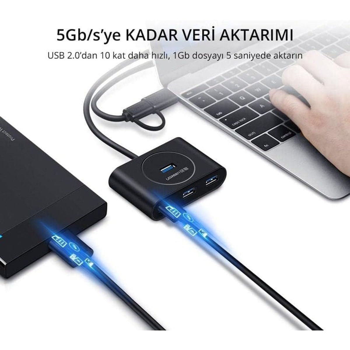 UGREEN - Hub 2 en 1 de 4 puertos USB 3.0 + Adaptador Tipo-C Ugreen 40850