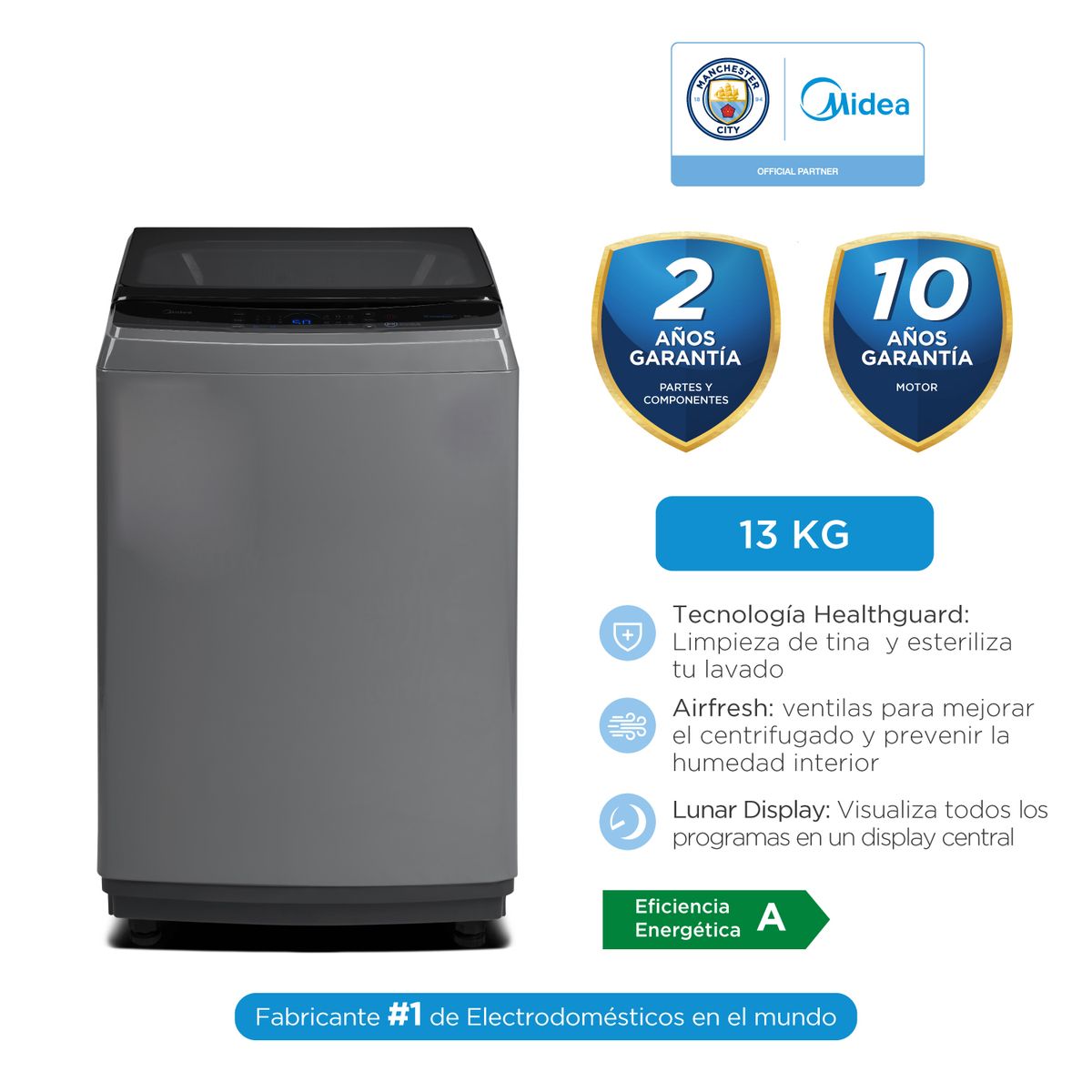 MIDEA - Lavadora Midea 13 Kg Carga Superior  Silver MA200W130/G-PE
