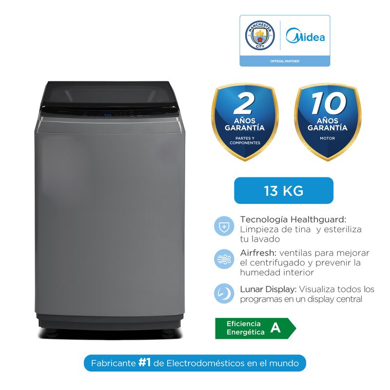 MIDEA - Lavadora Midea 13 Kg Carga Superior  Silver MA200W130/G-PE.