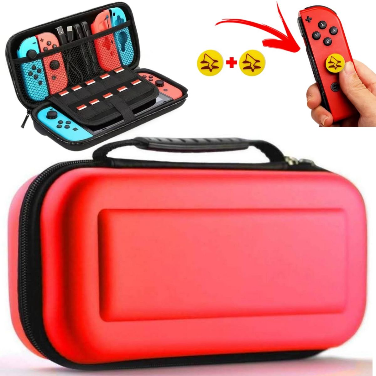 GENERICO - Mica + Estuche Protector case Para Nintendo Switch  - ROJO
