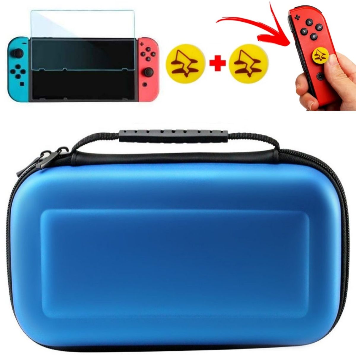GENERICO - Mica + Estuche Protector case Para Nintendo Switch  - AZUL