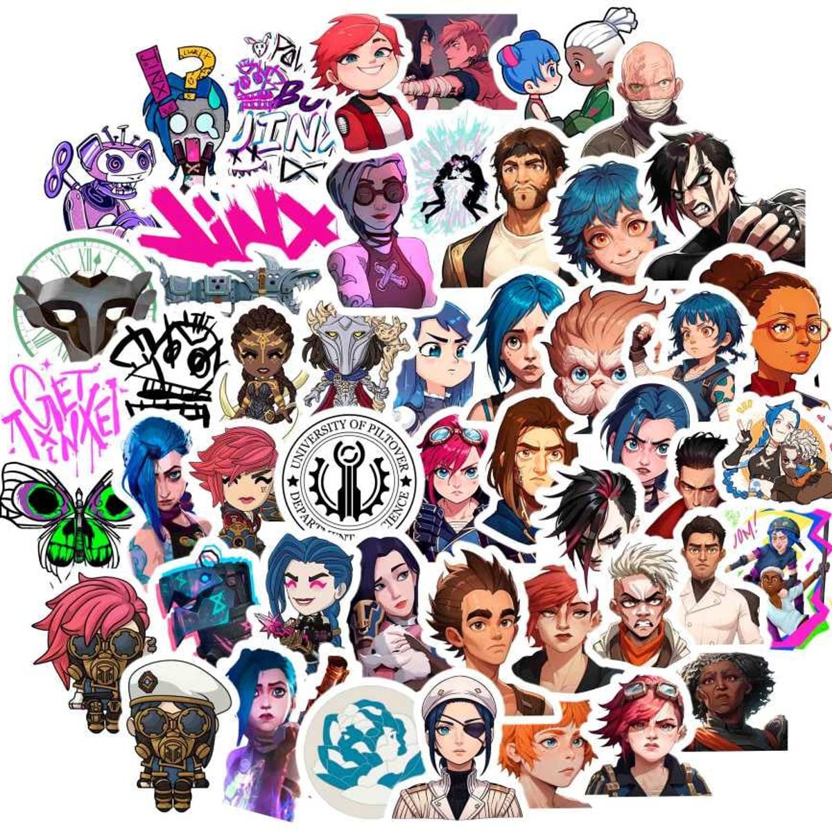 GENERICO - Sticker Arcane pack 50 pegatinas de Lol Jinx Vi resistente al agua