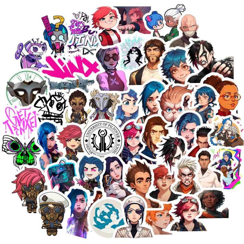 GENERICO - Sticker Arcane pack 50 piezas Lol Jinx Vi resistente al agua