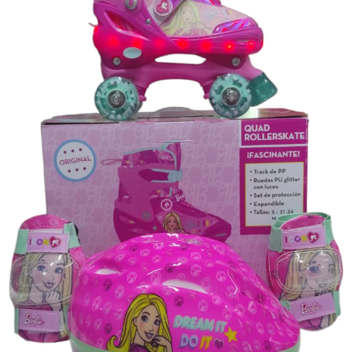 BARBIE - PATIN 4 RUEDAS BARBIE TALLA S SECUENCIA DE LUCES