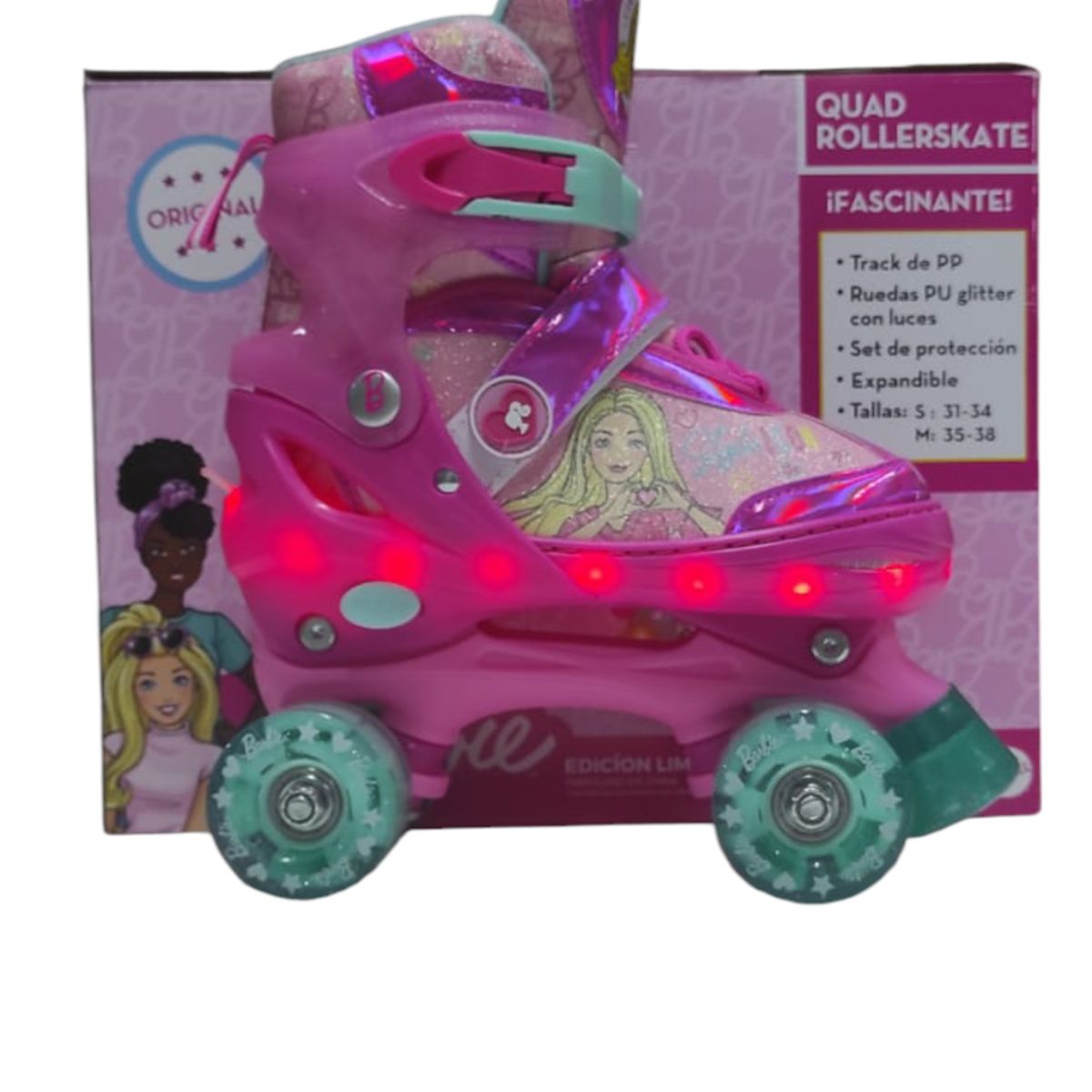 BARBIE - PATIN 4 RUEDAS BARBIE TALLA S SECUENCIA DE LUCES