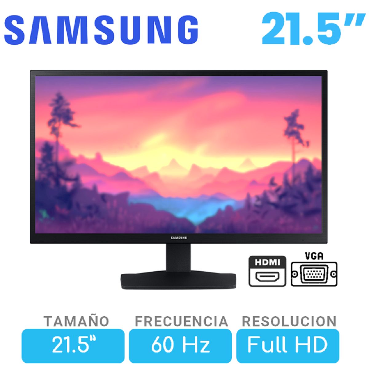SAMSUNG - Monitor samsung 21,5 Pulgadas Full HD, HDMI y VGA, 60Hz LS22A336NHLXPE