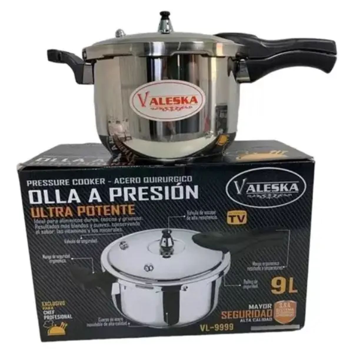 VALESKA - Olla A Presión Valeska De Acero Inoxidable 9 Litros