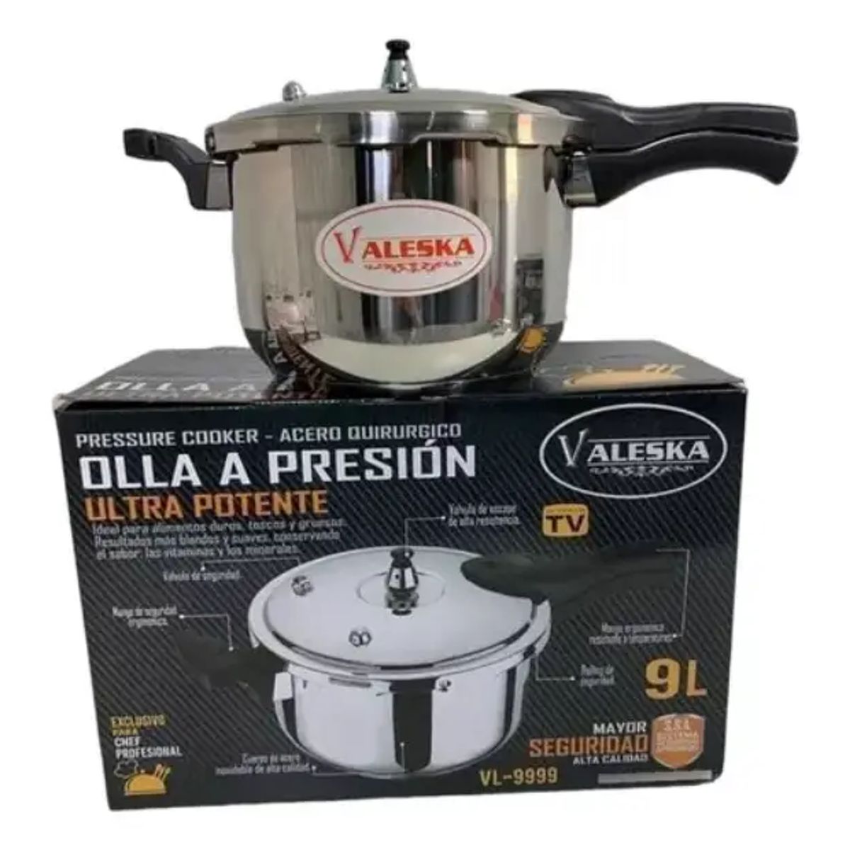VALESKA - Olla A Presión Valeska De Acero Inoxidable 9 Litros