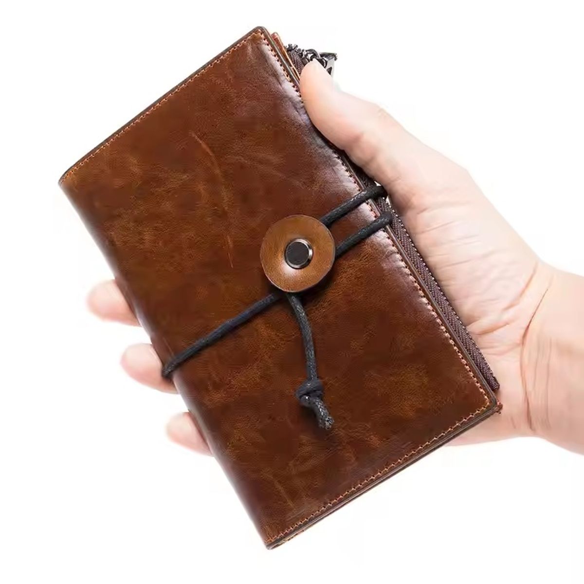 GENERICO - Cartera Billetera de Mano de Cuero Genuino con Cuerda