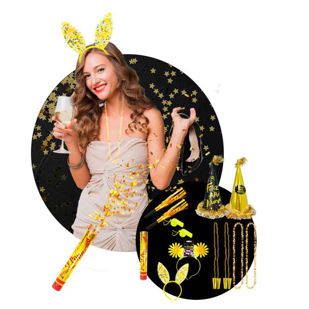 GENERICO - Cotillón Año Nuevo para 4 Adultos incl 13 pzas Mod C