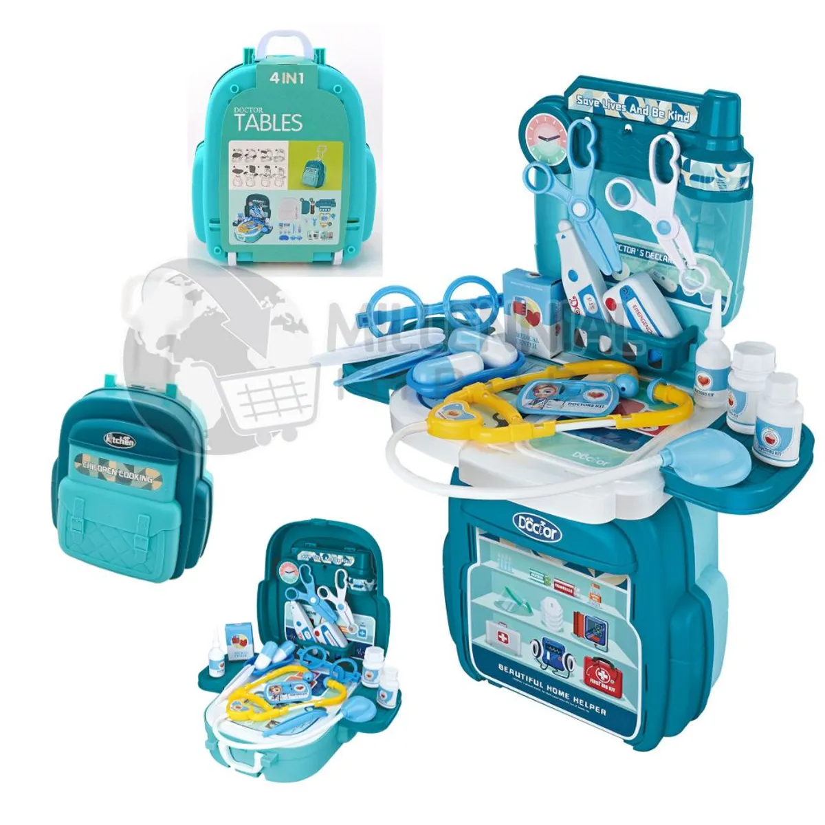 GENERICO - Mochila Maletín con Ruedas 4 en 1 Set de Doctor para Niños