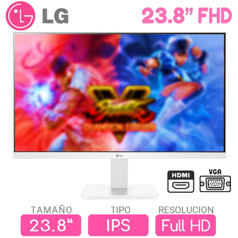 LG - Monitor LG 23.8 Pulgadas Full HD , Conex HDMI y VGA , 24MR400-W