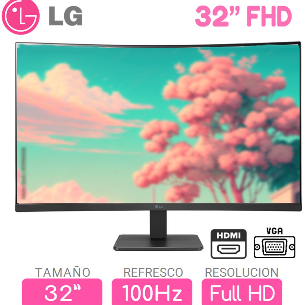LG - Monitor Curvo LG 32 Pulgadas Full HD, VGA y HDMI, 100Hz, 32MR50C