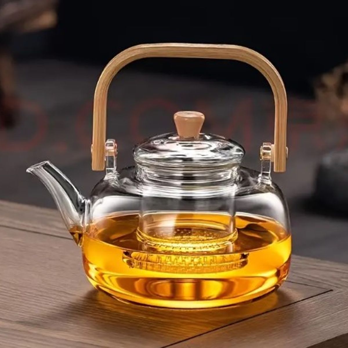 GENERICO - Tetera Vidrio con Infusor y Asa de Bambú  1L.