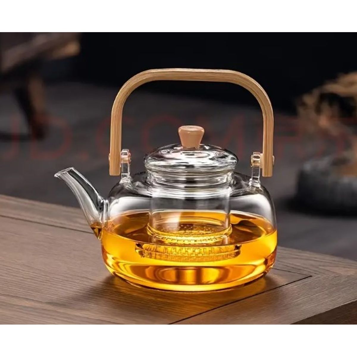 GENERICO - Tetera Vidrio con Infusor y Asa de Bambú  1L.