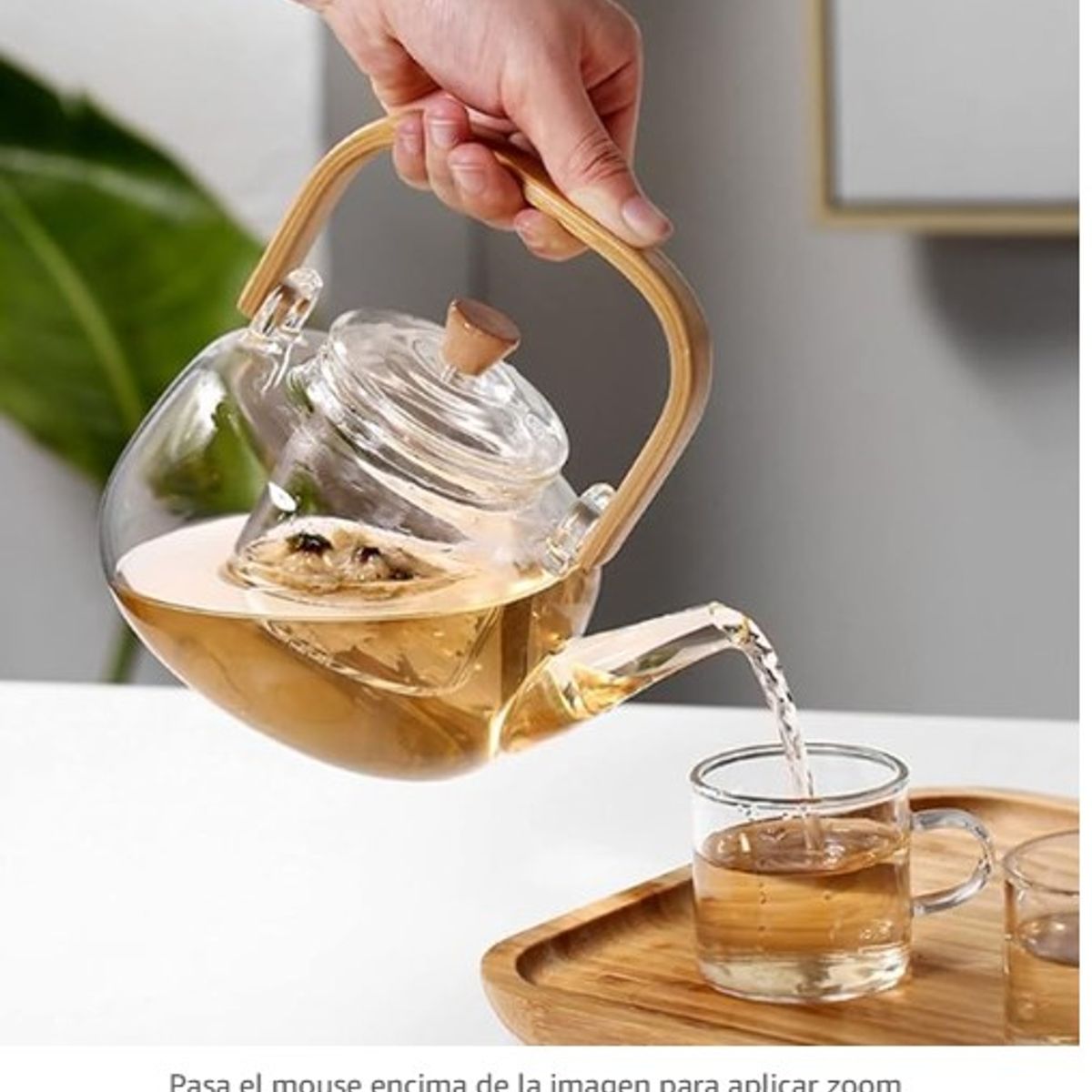 GENERICO - Tetera Vidrio con Infusor y Asa de Bambú  1L.
