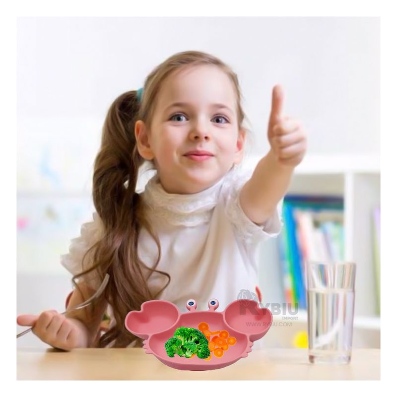 RYBIU IMPORT - Plato de Crustaceo para Bebe Rosado Oscuro Y+Regalo Stickers
