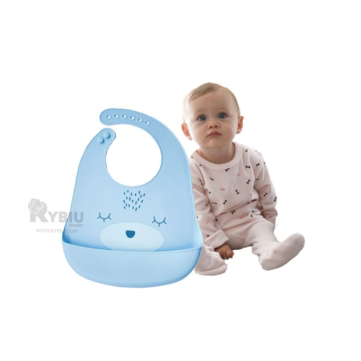 RYBIU IMPORT - Babero Infantil de Silicona en Celeste Y+Papel de Regalo