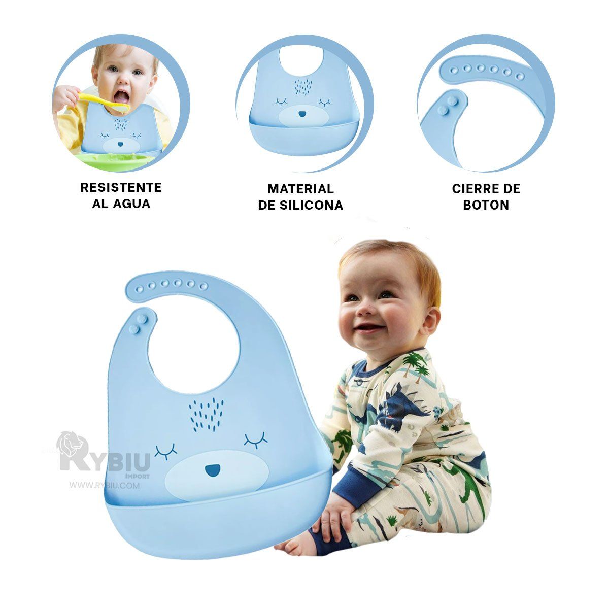 RYBIU IMPORT - Mandil de Comedor para Infantes en Celeste Y+Regalo Agendita
