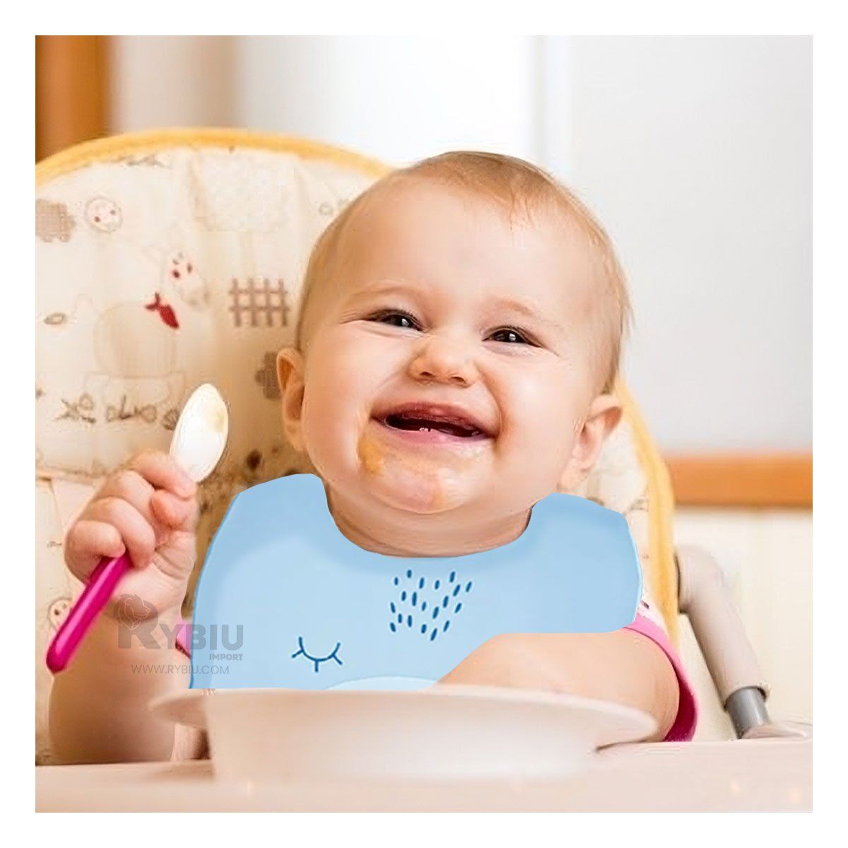 RYBIU IMPORT - Mandil de Comedor para Infantes en Celeste Y+Regalo Agendita