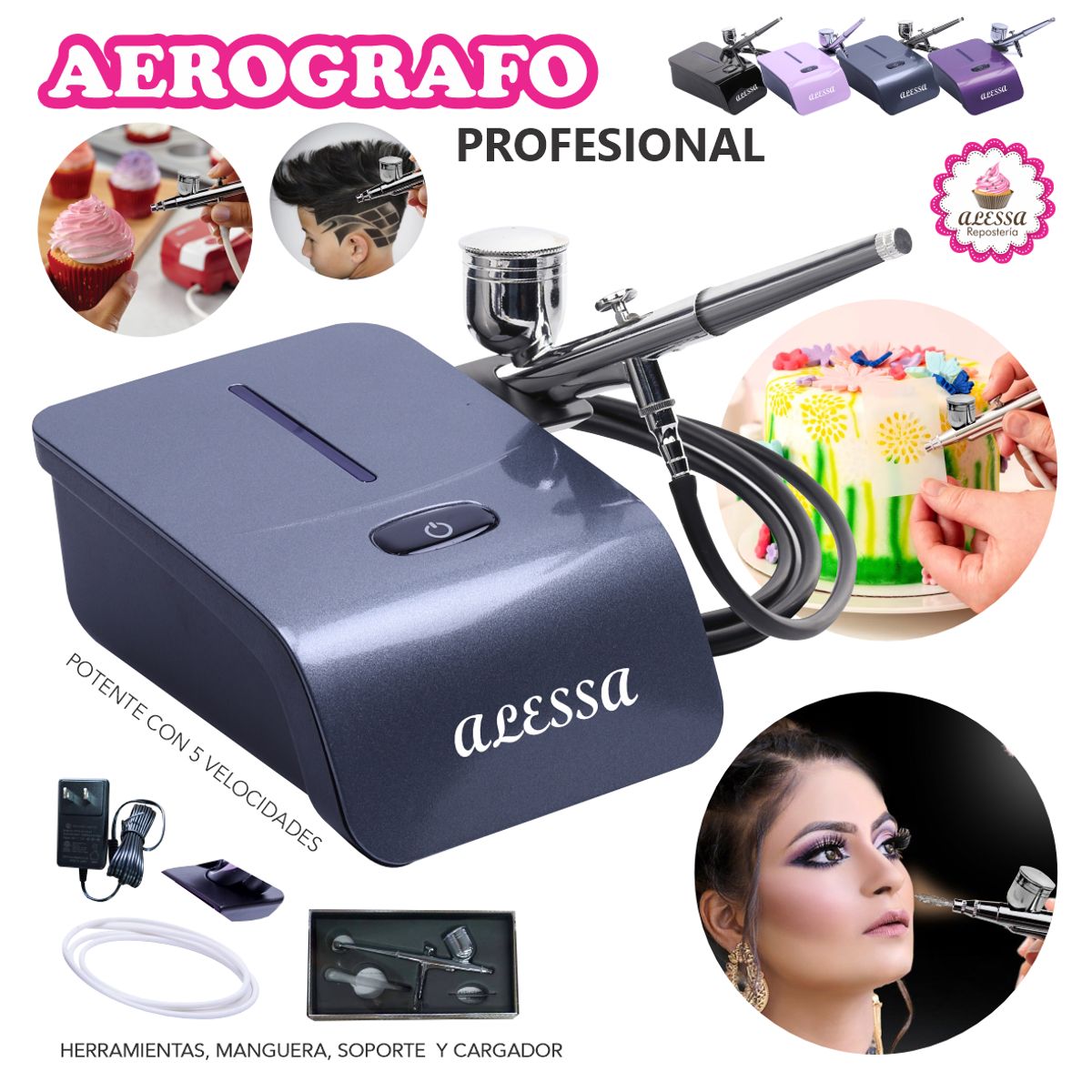 GENERICO - Aerografo Profesional Multiuso Gris Alta potencia