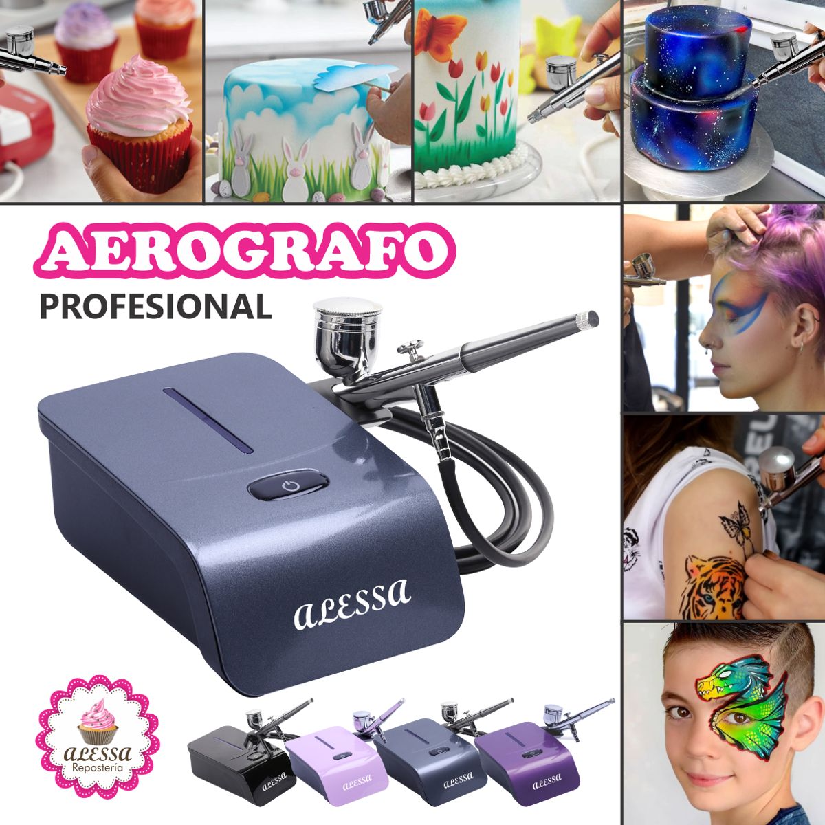 GENERICO - Aerografo Profesional Multiuso Gris Alta potencia