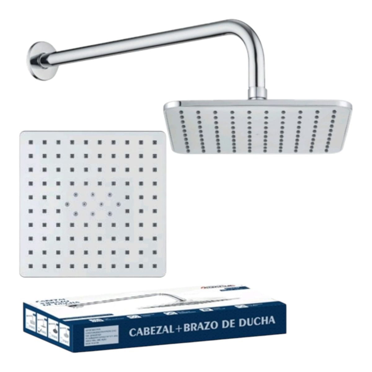 GENERICO - Cabeza Ducha Española cuadrado ABS 20cm con Brazo de 40cm Acero