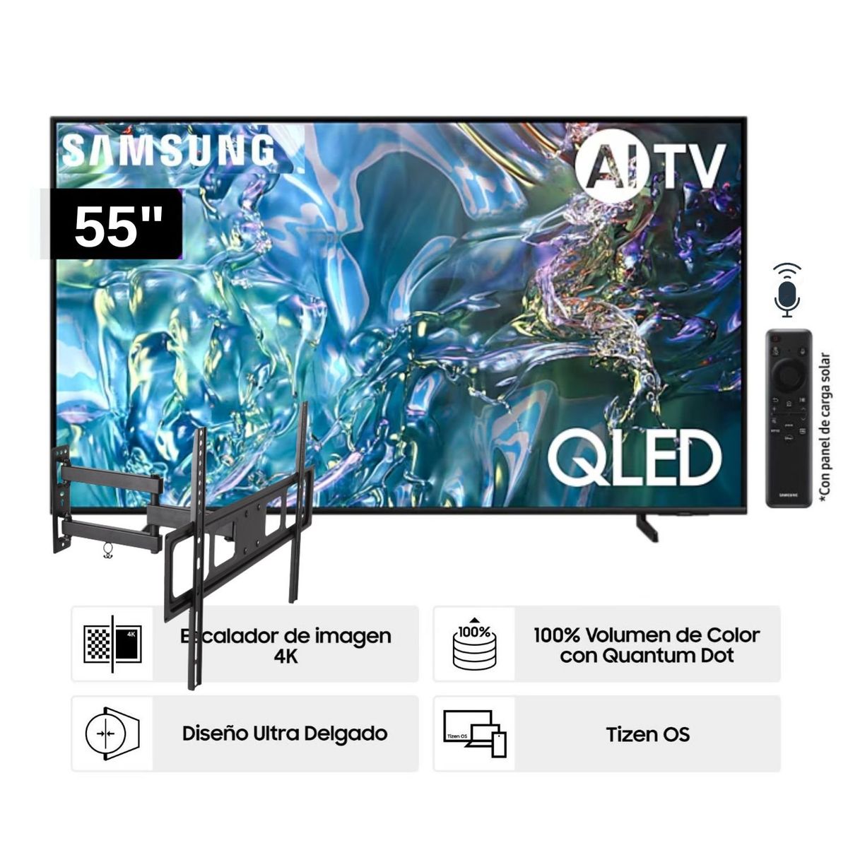 SAMSUNG - Televisor Samsung QLED Tizen OS Smart Tv 55 4K QN55Q60DAGXPE + Rack Giratorio
