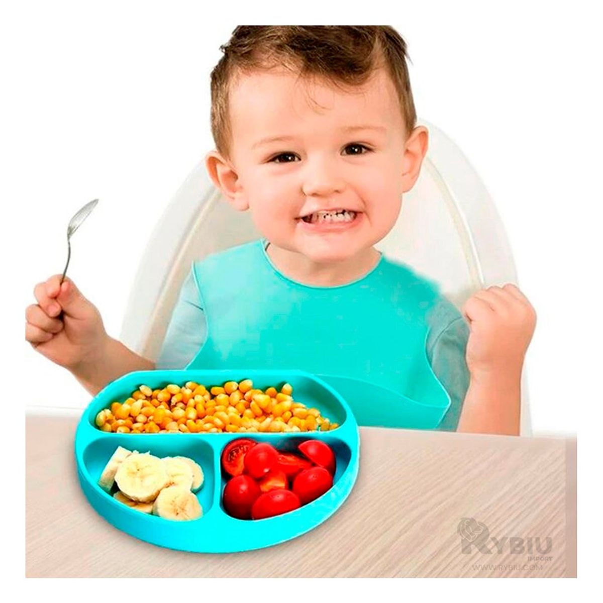 GENERICO - Plato Infantil con Divisiones en Celeste Y+Papel de Regalo