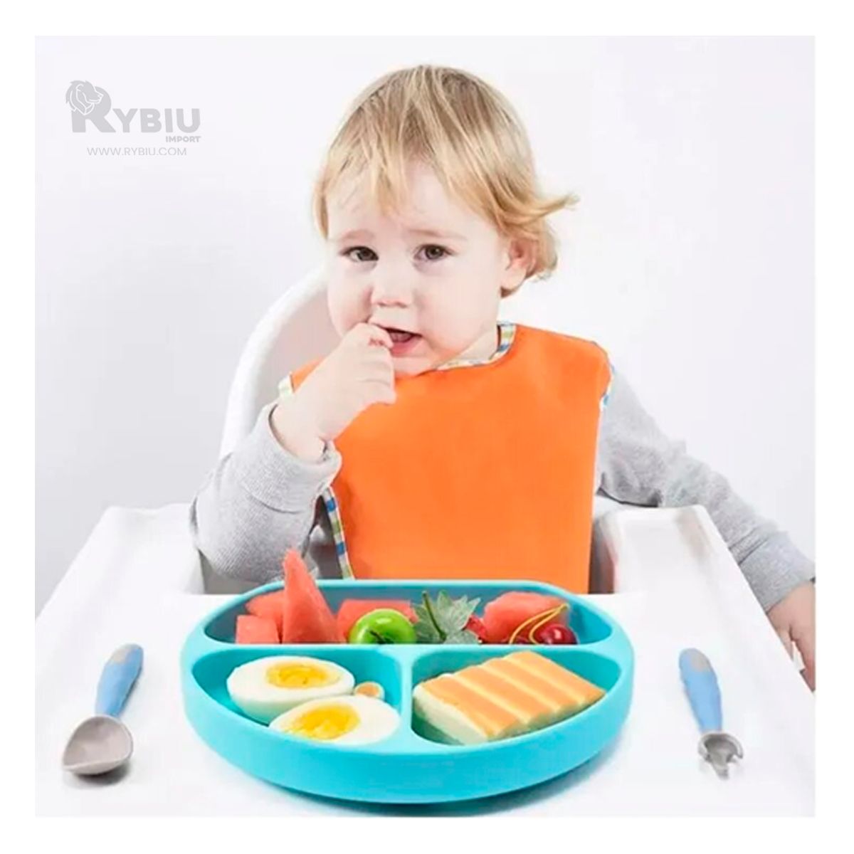 GENERICO - Plato de Silicona de 3 Divisiones para Bebe en Color Celeste