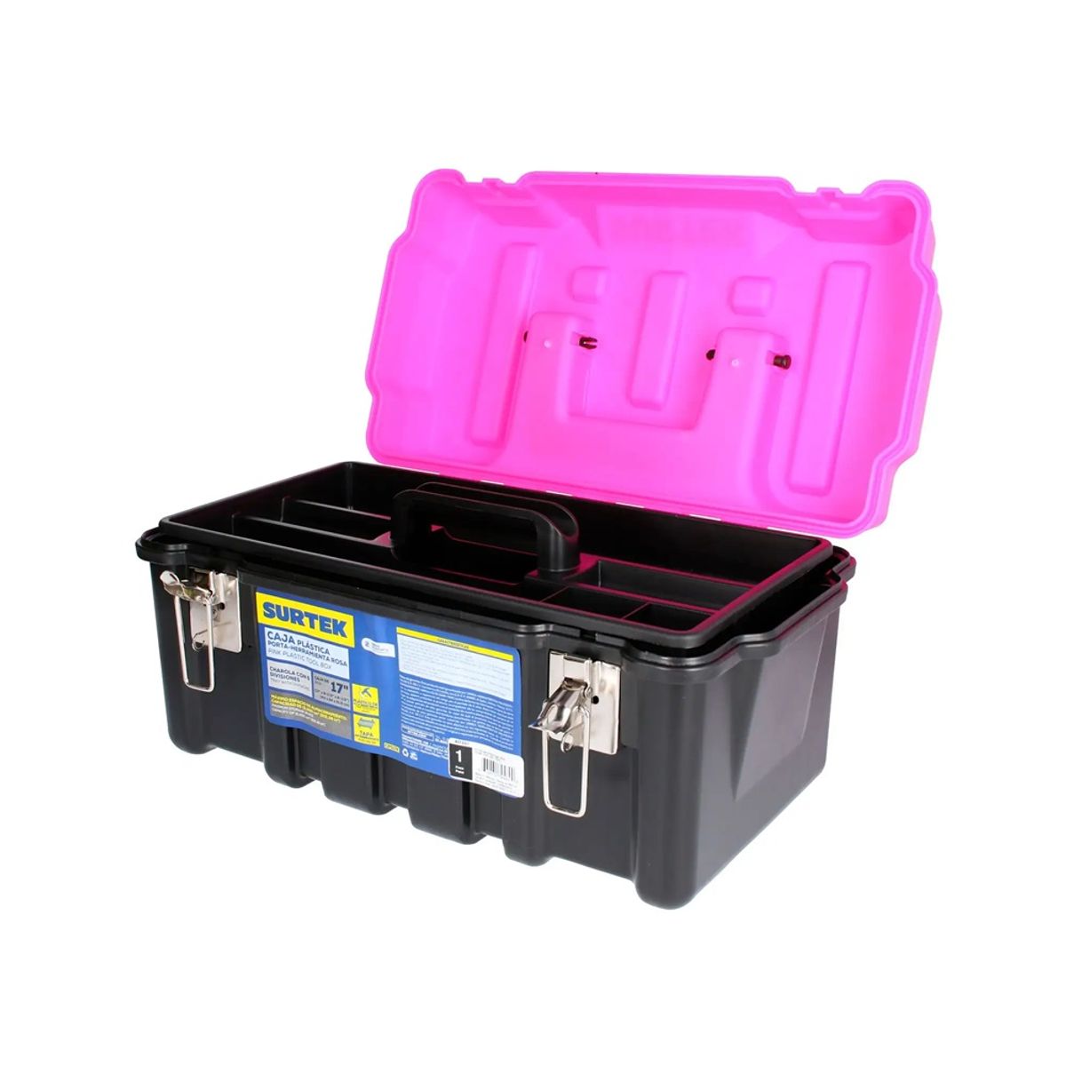SURTEK - CAJA PLÁSTICA BROCHES METÁLICOS 17 TAPA ROSA- SURTCPS17K