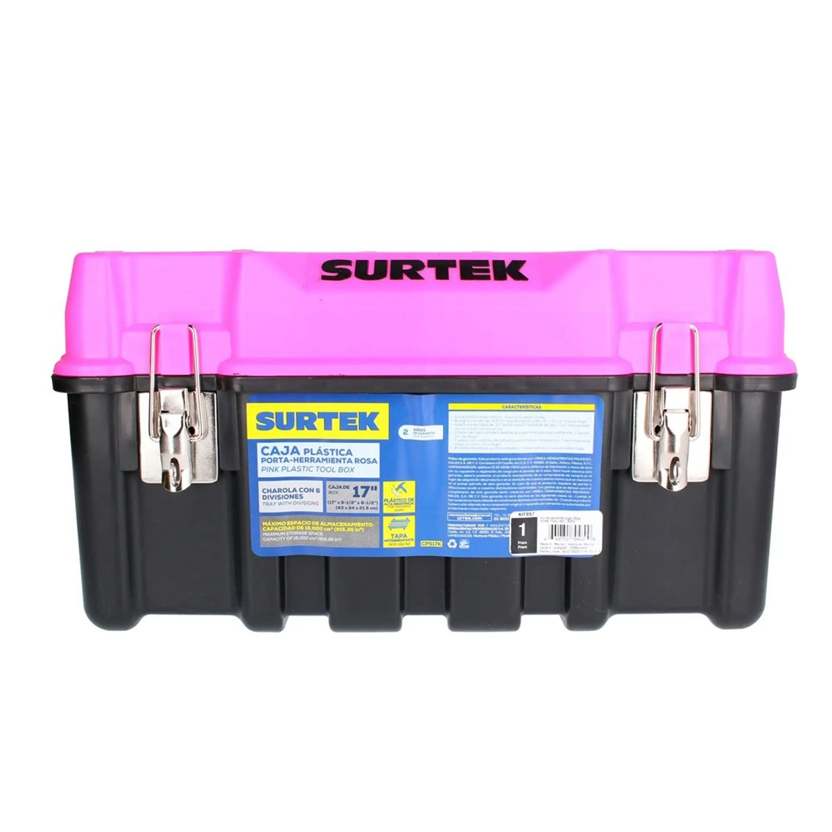SURTEK - CAJA PLÁSTICA BROCHES METÁLICOS 17 TAPA ROSA- SURTCPS17K
