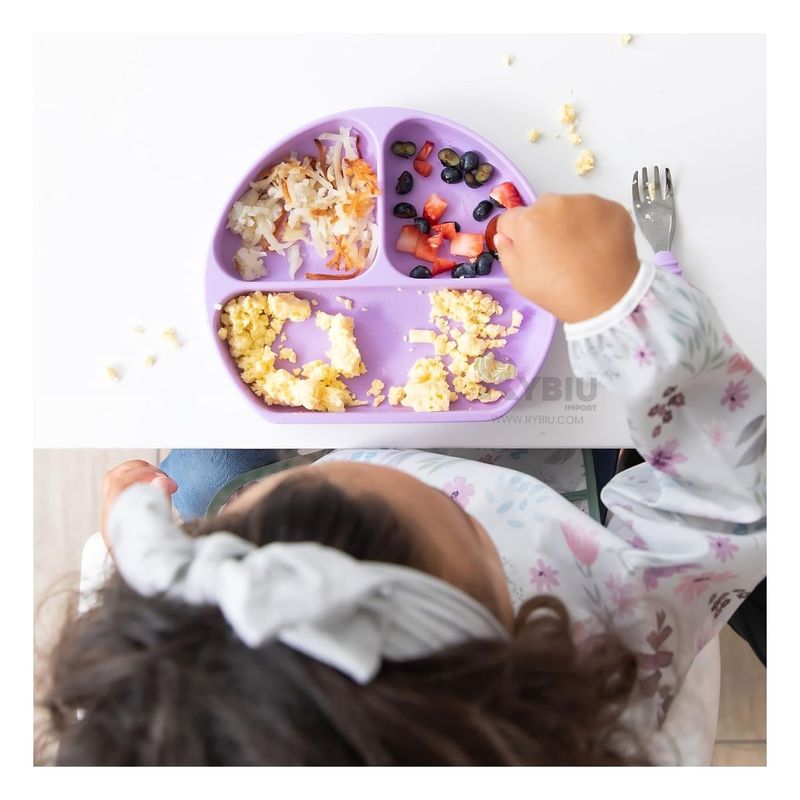 RYBIU IMPORT - Plato con Seguridad Infantil Verde Lila Y+Regalo Stickers