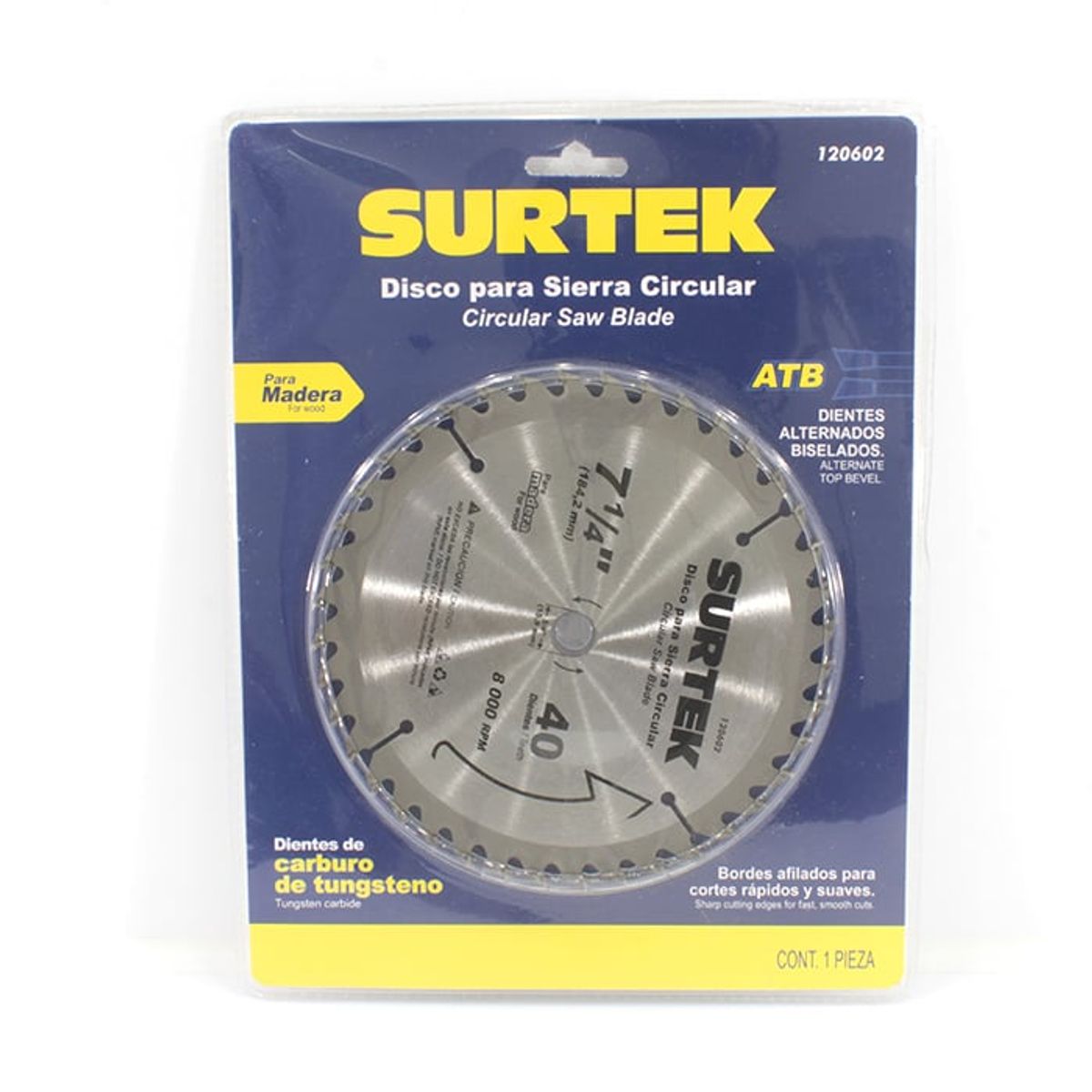 SURTEK - DISCO PARA SIERRA CIRCULAR 7-1/4"  x  40 DIENTES  - SURT120602