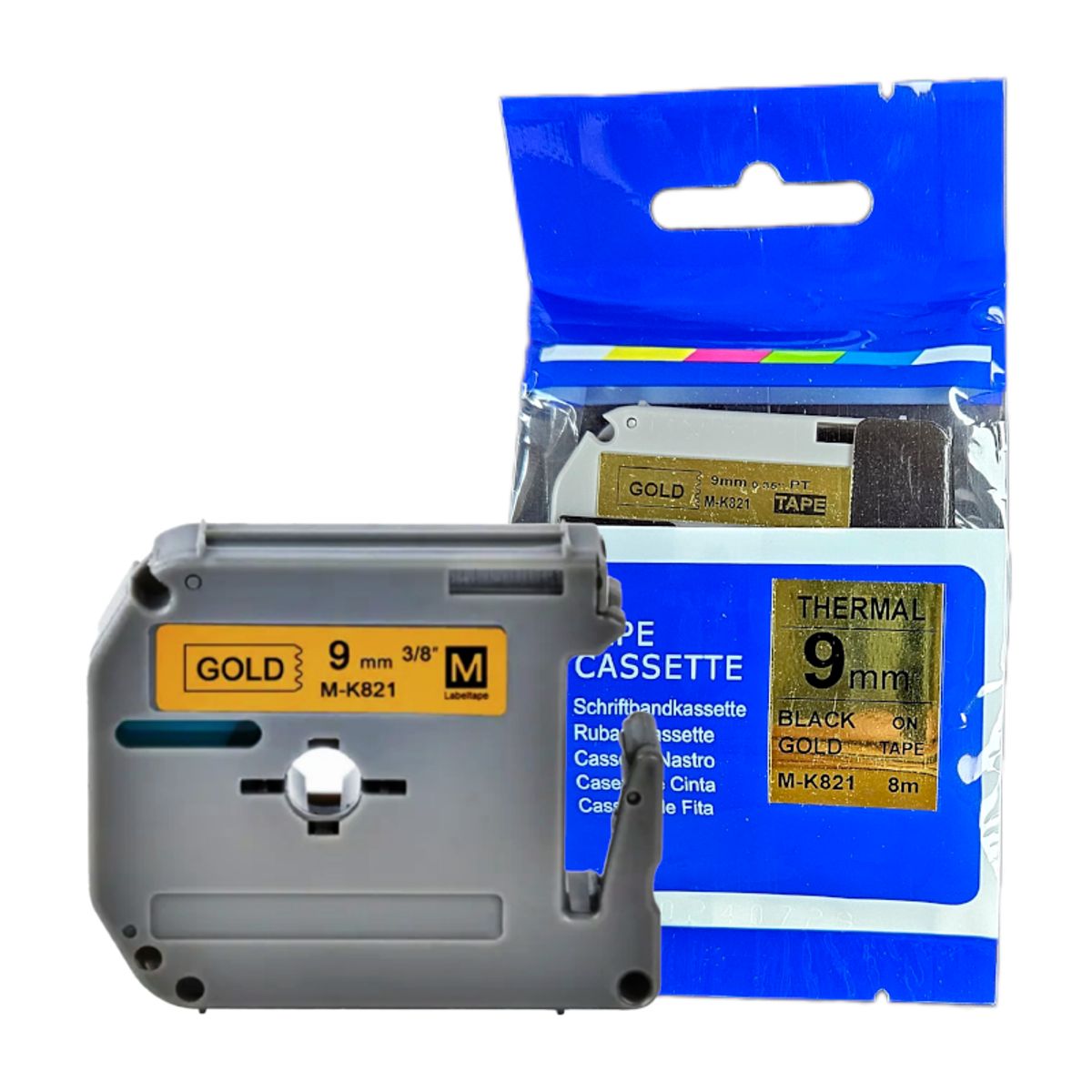 BROTHER - CINTA BROTHER COMPATIBLE M-K821 NEGRO SOBRE DORADO