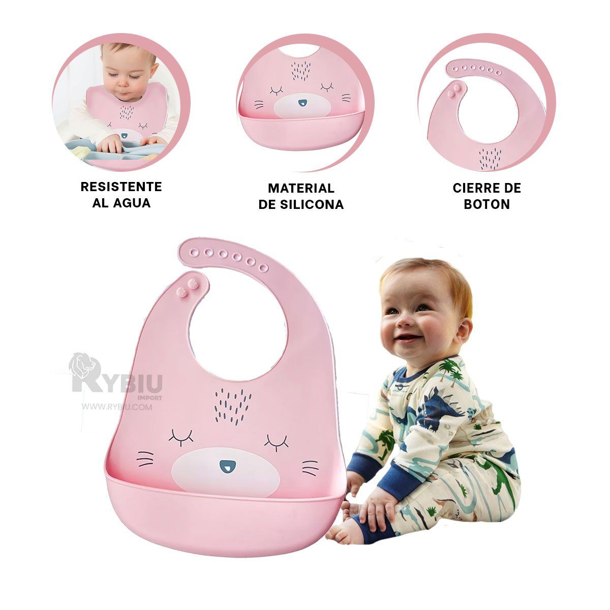 RYBIU IMPORT - Mandil de Comedor para Infantes en Rosado Y+Regalo Agendita