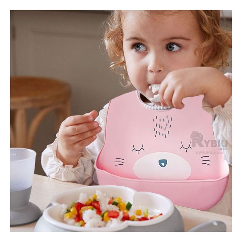 RYBIU IMPORT - Babero Infantil de Silicona en Rosado Y+Papel de Regalo